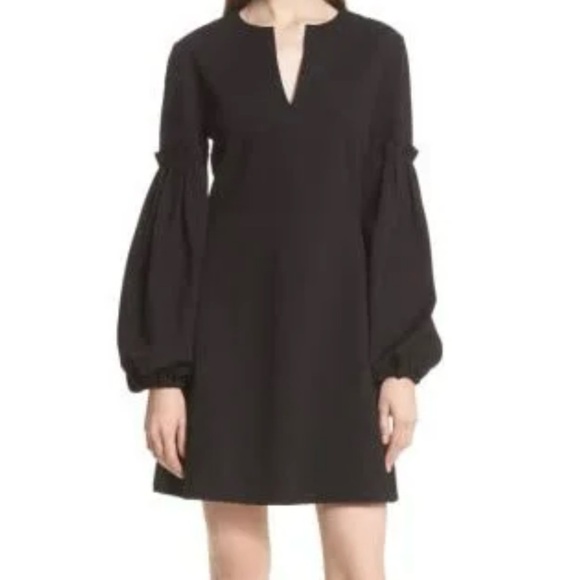 Tibi Bishop Long Sleeve Fit and Flare Dress in Black Size 0 - Picture 1 of 10
